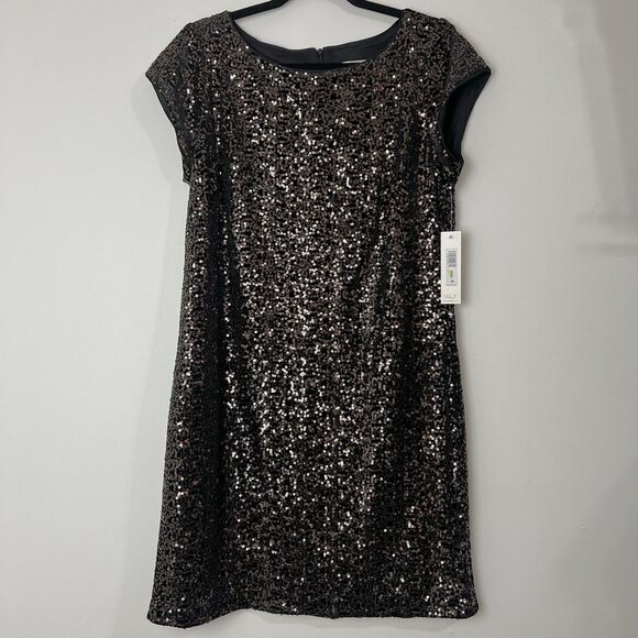 Eliza J Black & Gold Sequin Cocktail Dress NWT Women’s 14 EJ3M7111 - Picture 3 of 10